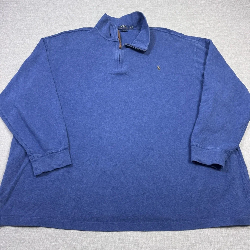 Polo Ralph Lauren Sweater Mens 3XLT Blue‎ 1/4 Zip Flesh Pony Heavyweight